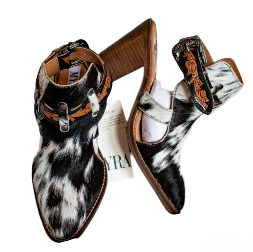 Myra SIZE 6  Black & White Haircalf Heeled Sandal Boot - Picture 10 of 15